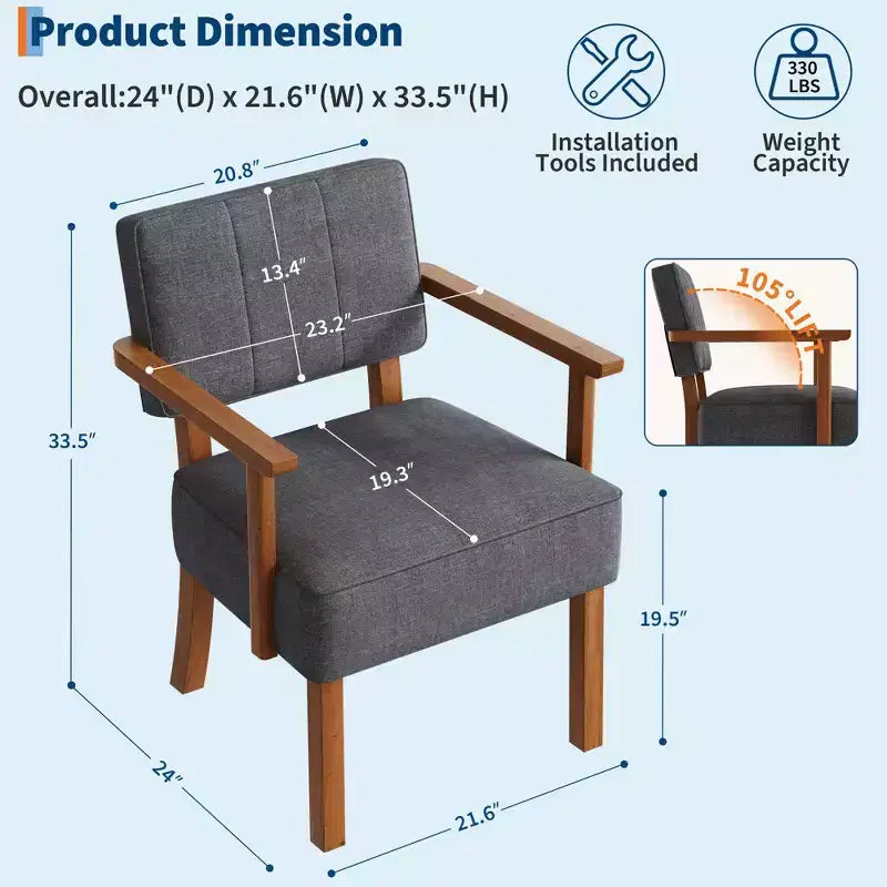 Mid-Century Accent Chair with Wood Frame & PU Leather, Brown Vertical Striped Upholstered Lounge Armchair for Living Room & Bedroom