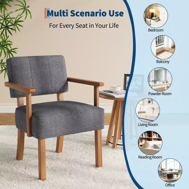 Mid-Century Accent Chair with Wood Frame & PU Leather, Brown Vertical Striped Upholstered Lounge Armchair for Living Room & Bedroom
