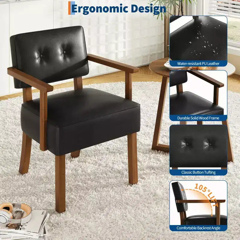 Mid-Century Accent Chair with Wood Frame & PU Leather, Brown Vertical Striped Upholstered Lounge Armchair for Living Room & Bedroom