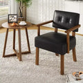 Mid-Century Accent Chair with Wood Frame & PU Leather, Brown Vertical Striped Upholstered Lounge Armchair for Living Room & Bedroom