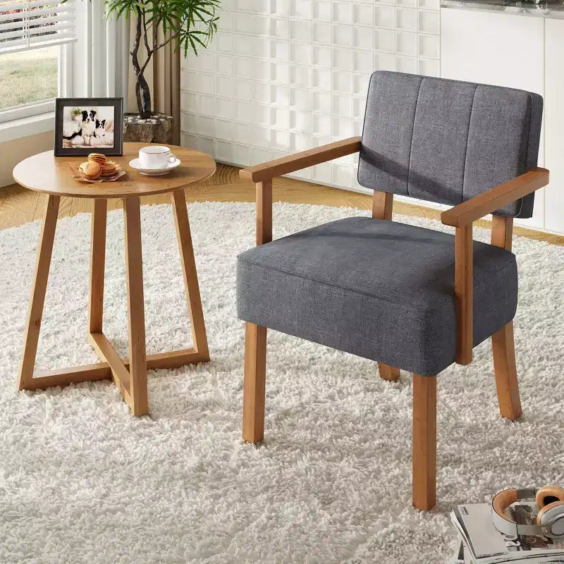 Mid-Century Accent Chair with Wood Frame & PU Leather, Brown Vertical Striped Upholstered Lounge Armchair for Living Room & Bedroom