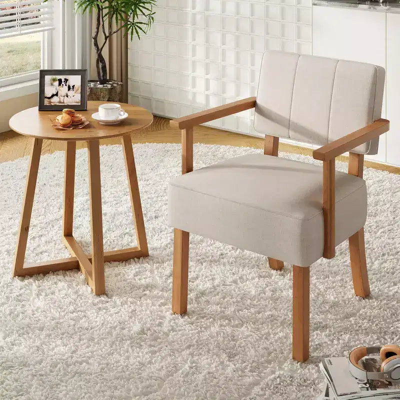 Mid-Century Accent Chair with Wood Frame & PU Leather, Brown Vertical Striped Upholstered Lounge Armchair for Living Room & Bedroom