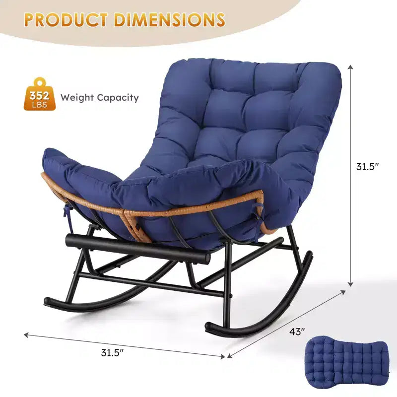 Oversized Rattan Rocking Chair, Extendable Footrest, Sturdy Metal Frame, Comfortable Reclining Lounge Chair for Porch, Lawn, Garden, Bedroom