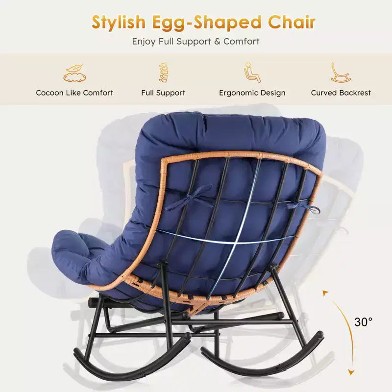 Oversized Rattan Rocking Chair, Extendable Footrest, Sturdy Metal Frame, Comfortable Reclining Lounge Chair for Porch, Lawn, Garden, Bedroom