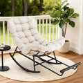 Oversized Rattan Rocking Chair, Extendable Footrest, Sturdy Metal Frame, Comfortable Reclining Lounge Chair for Porch, Lawn, Garden, Bedroom