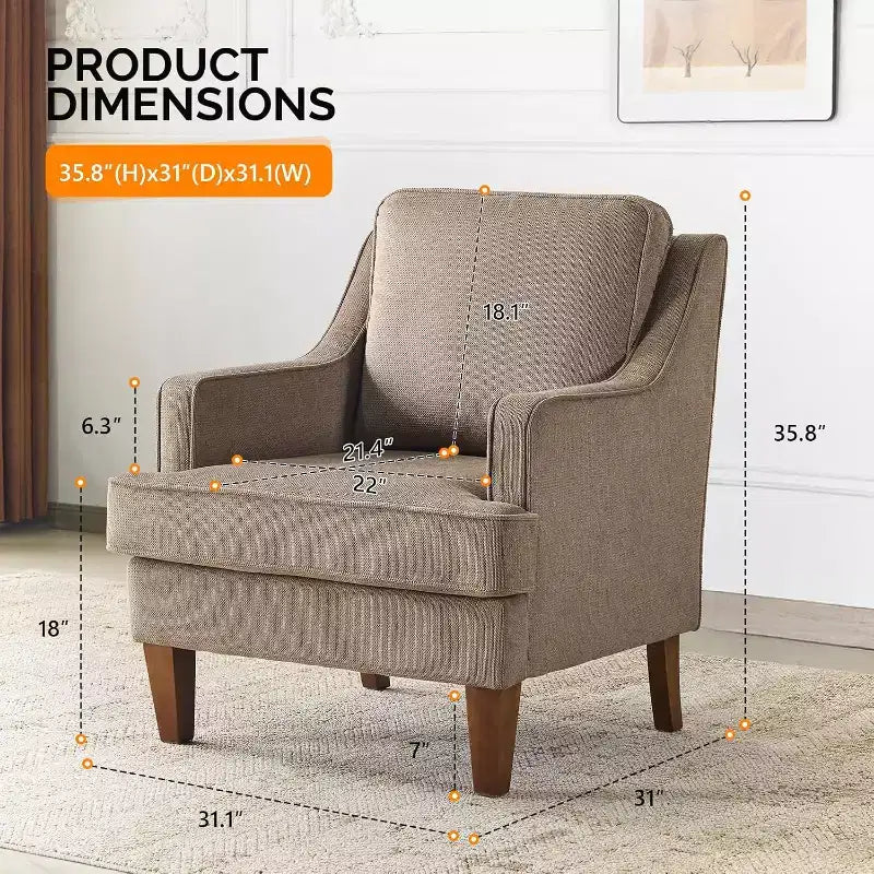 VINGLI Mid-Century Modern Accent Chairs Set of 2, Light Brown Upholstered Armchair Comfy Sofa Chairs Reading Chair High Back