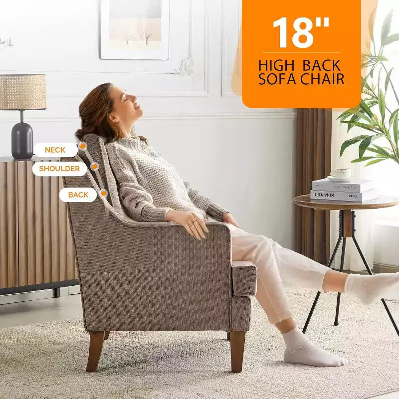 VINGLI Mid-Century Modern Accent Chairs Set of 2, Light Brown Upholstered Armchair Comfy Sofa Chairs Reading Chair High Back