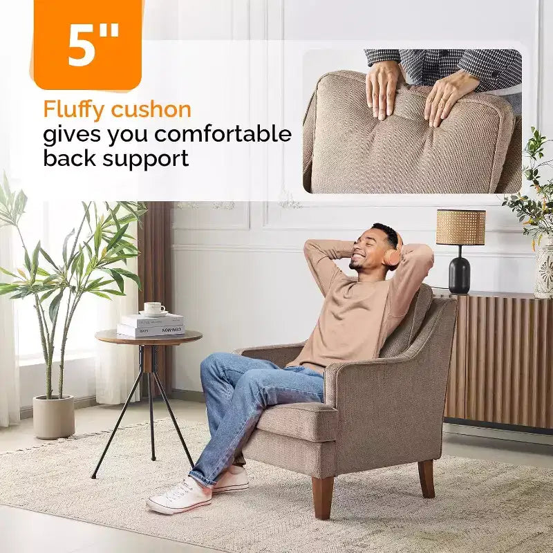 VINGLI Mid-Century Modern Accent Chairs Set of 2, Light Brown Upholstered Armchair Comfy Sofa Chairs Reading Chair High Back