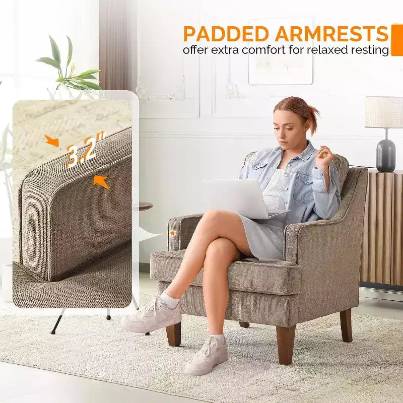 VINGLI Mid-Century Modern Accent Chairs Set of 2, Light Brown Upholstered Armchair Comfy Sofa Chairs Reading Chair High Back