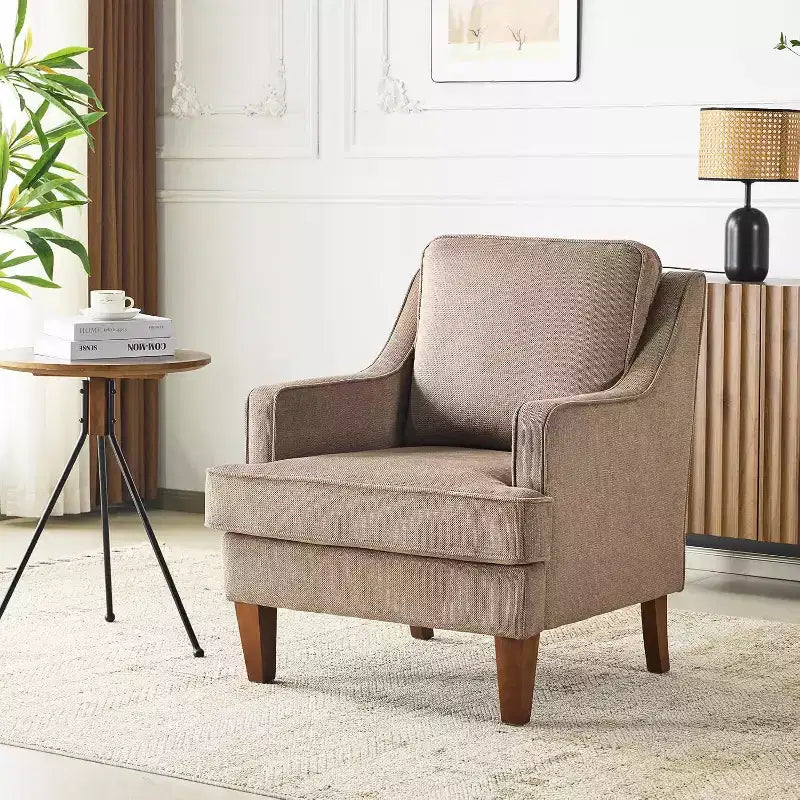 VINGLI Lot de 2 fauteuils d'appoint modernes du milieu du siècle, fauteuils rembourrés marron clair, fauteuils de lecture confortables à dossier haut