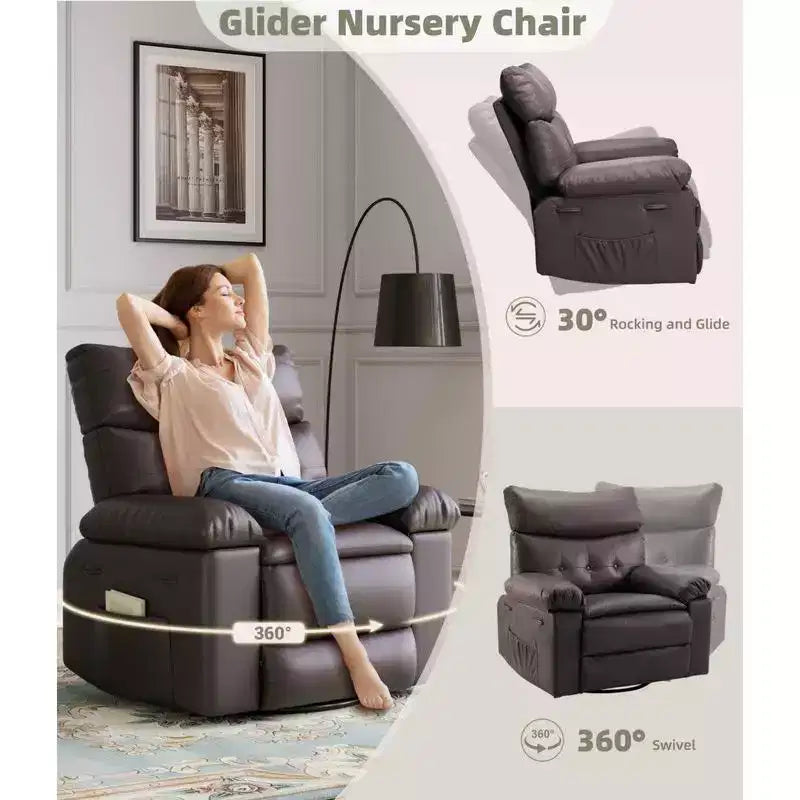 Oversized Swivel Rocking Recliner Chair with Massage and Heat, Remote Control Lazy Chair for Adults, Ergonomic Recliner for Living Room, Bedroom