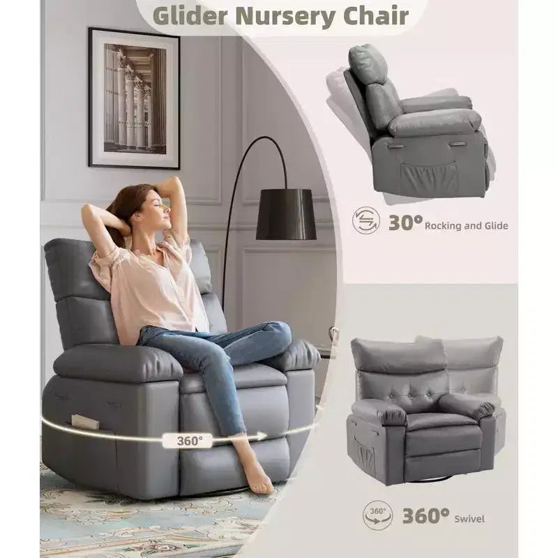 Oversized Swivel Rocking Recliner Chair with Massage and Heat, Remote Control Lazy Chair for Adults, Ergonomic Recliner for Living Room, Bedroom