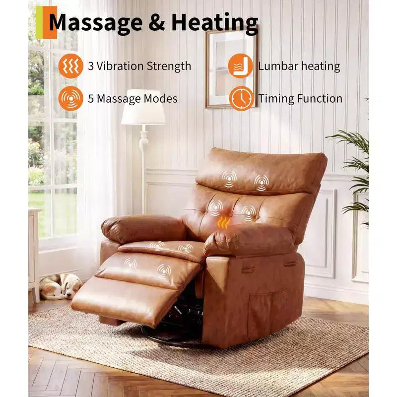Oversized Swivel Rocking Recliner Chair with Massage and Heat, Remote Control Lazy Chair for Adults, Ergonomic Recliner for Living Room, Bedroom