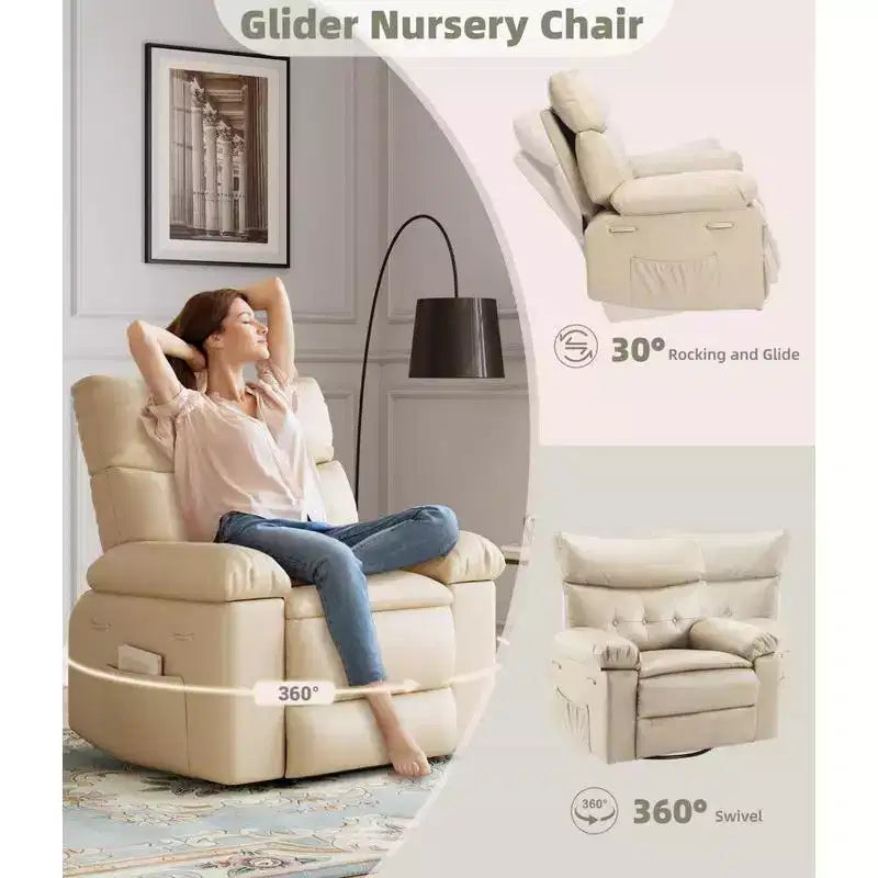 Oversized Swivel Rocking Recliner Chair with Massage and Heat, Remote Control Lazy Chair for Adults, Ergonomic Recliner for Living Room, Bedroom