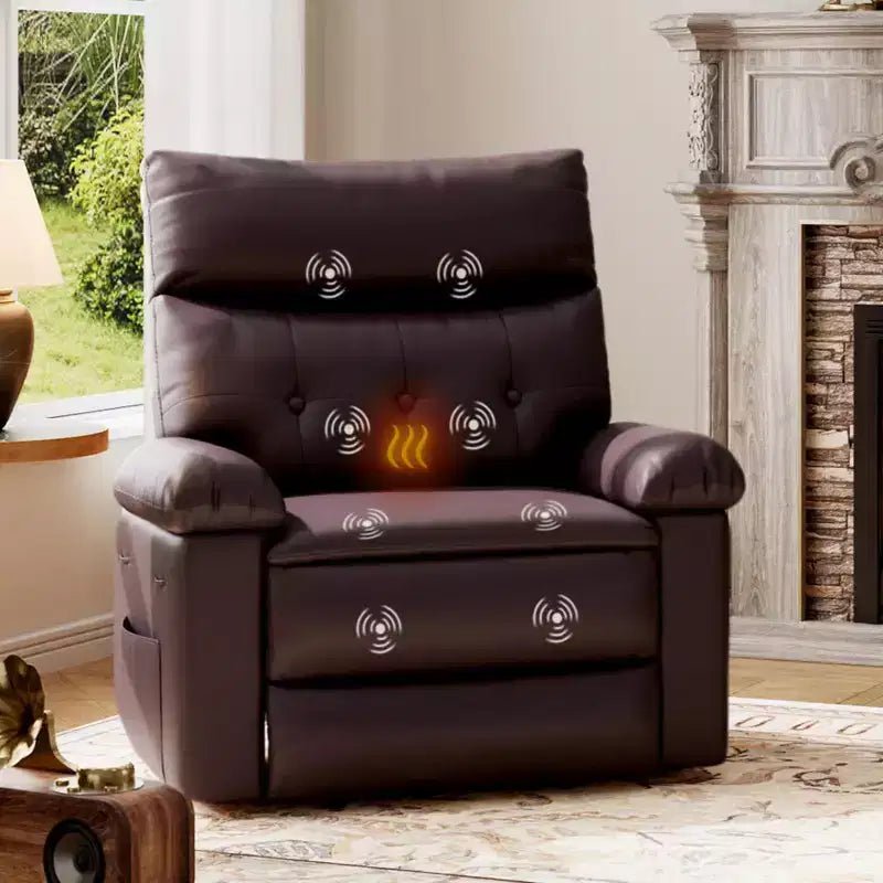 Fauteuil inclinable, pivotant et berçant surdimensionné avec massage et chauffage, fauteuil paresseux avec télécommande pour adultes, fauteuil inclinable ergonomique pour salon, chambre à coucher