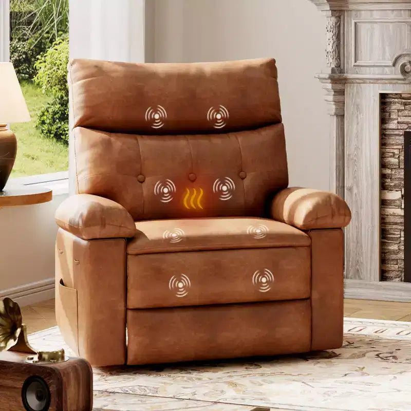 Fauteuil inclinable, pivotant et berçant surdimensionné avec massage et chauffage, fauteuil paresseux avec télécommande pour adultes, fauteuil inclinable ergonomique pour salon, chambre à coucher