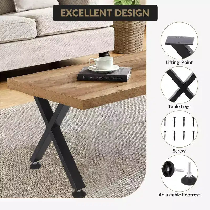 Garvee Metal Coffee Table Legs, Heavy Duty X-Shaped Table Legs with Adjustable Feet for Dining Table, Workbench, Set of 2, Black