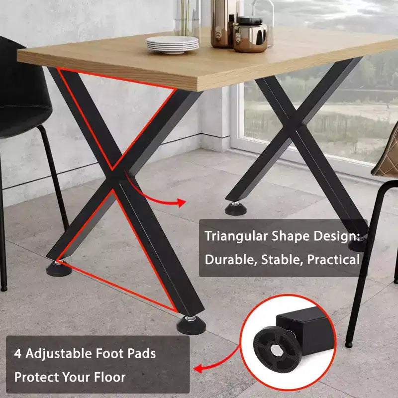 Garvee Metal Coffee Table Legs, Heavy Duty X-Shaped Table Legs with Adjustable Feet for Dining Table, Workbench, Set of 2, Black