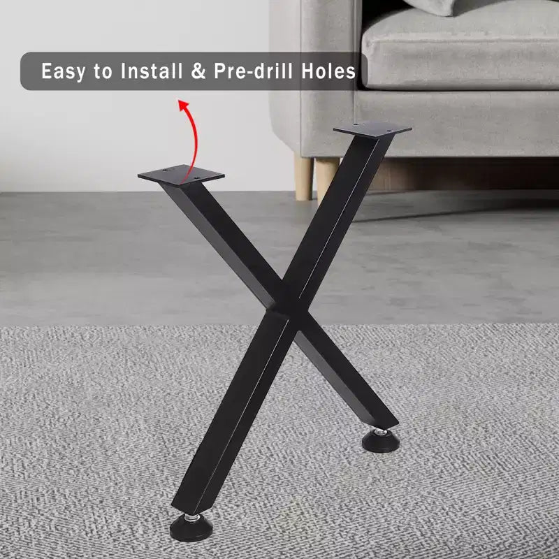 Garvee Metal Coffee Table Legs, Heavy Duty X-Shaped Table Legs with Adjustable Feet for Dining Table, Workbench, Set of 2, Black