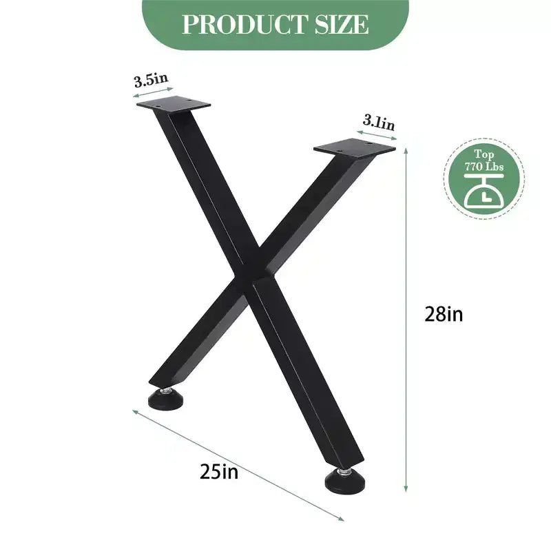 Garvee Metal Coffee Table Legs, Heavy Duty X-Shaped Table Legs with Adjustable Feet for Dining Table, Workbench, Set of 2, Black