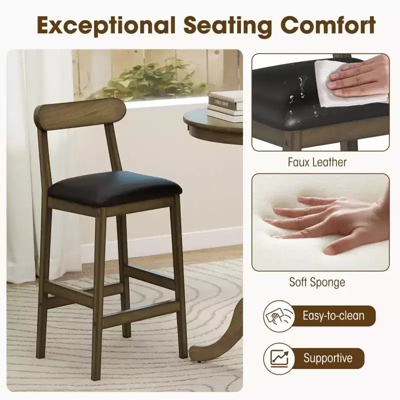 Costway 3 PCS Wood Bar Table Set with Pedestal Base, 2 Armless Stools, Padded Seat, Backrest