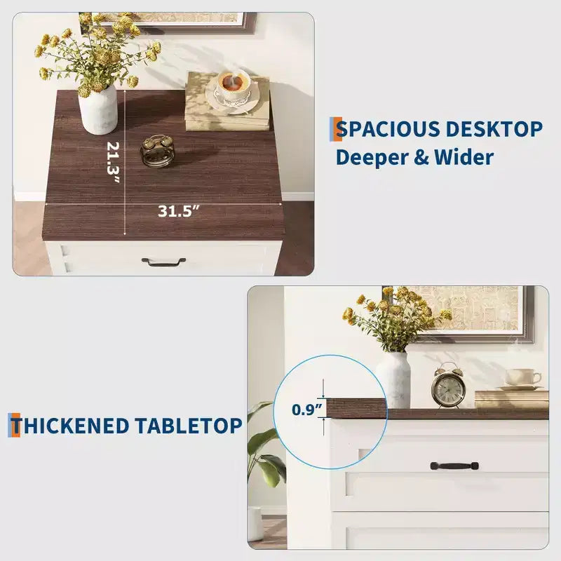 Lateral File Cabinet with 2 Deeper Drawers, Farmhouse Wooden Large Filing Storage Cabinet w/Hanging for Legal/Letter/A4 Size, Thick Tabletop