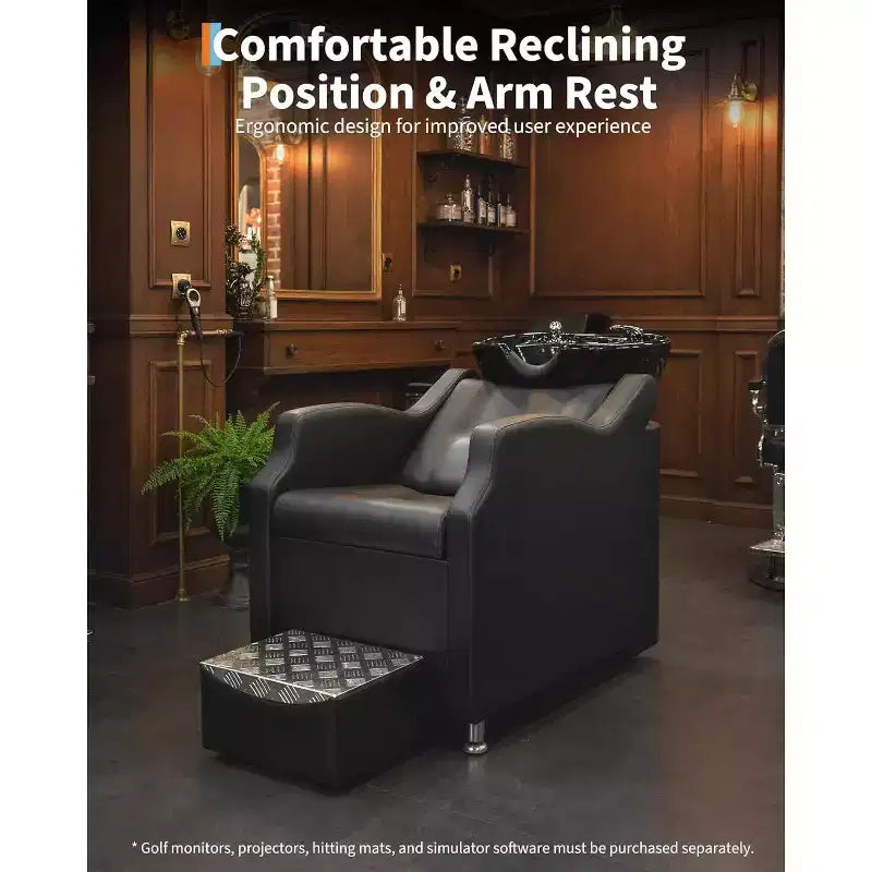 Shampoo Bowl and Chair Set with Ceramic Sink, Backwash Hair Washing Station & Footrest, 450 lb Capacity for Salon, Spa or Barbershop
