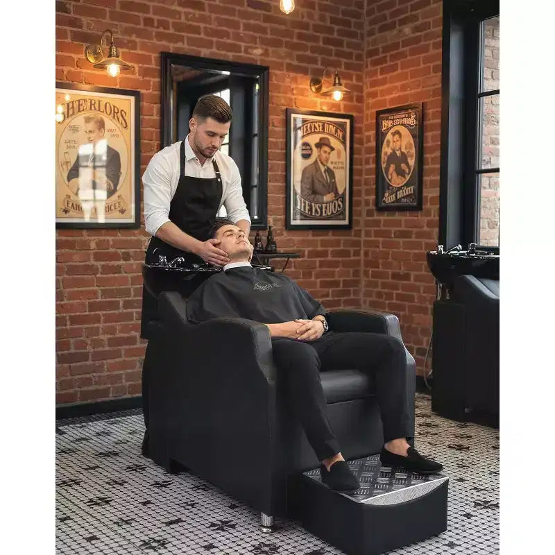 Shampoo Bowl and Chair Set with Ceramic Sink, Backwash Hair Washing Station & Footrest, 450 lb Capacity for Salon, Spa or Barbershop
