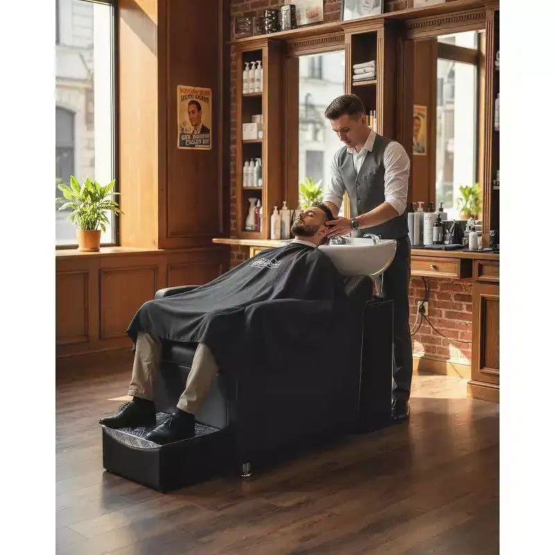 Shampoo Bowl and Chair Set with Ceramic Sink, Backwash Hair Washing Station & Footrest, 450 lb Capacity for Salon, Spa or Barbershop