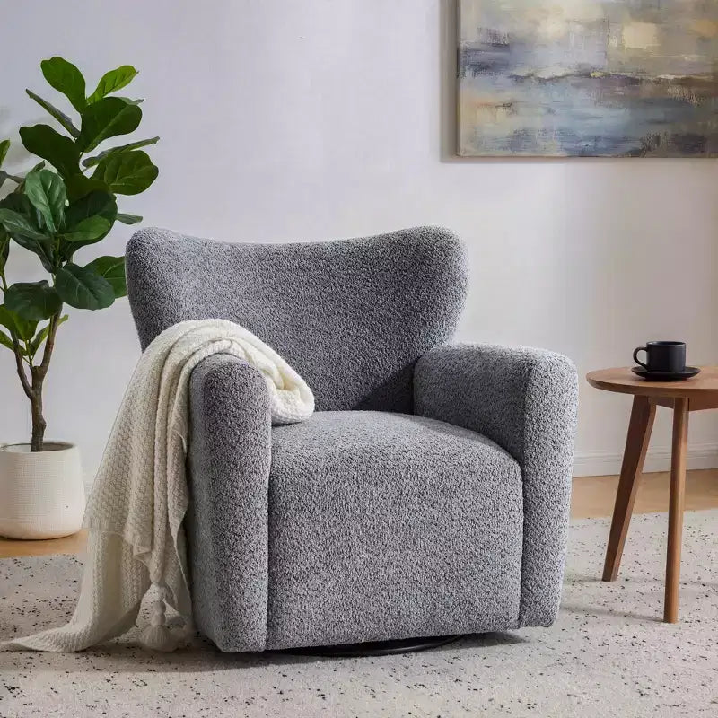 Christopher Knight Home Chanan Chaise à dossier ailé pivotante à 360° en tissu bouclé et fer, style moderne