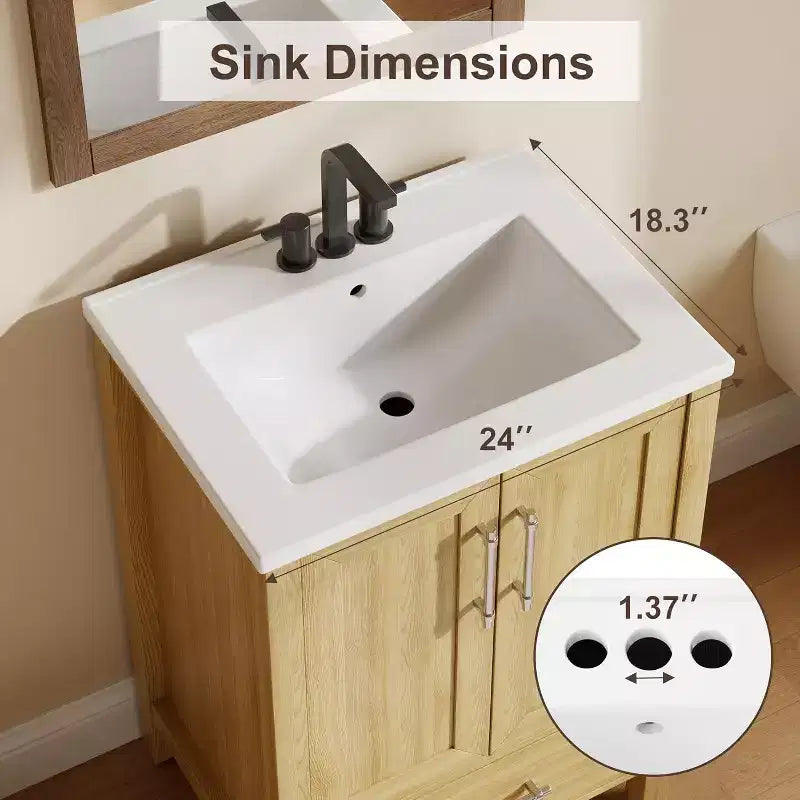 30 Freestanding Wood Bathroom Vanity with Sink, Soft-Closing Door & Metal Handle. Modern Storage for Small Spaces, Natural Wood