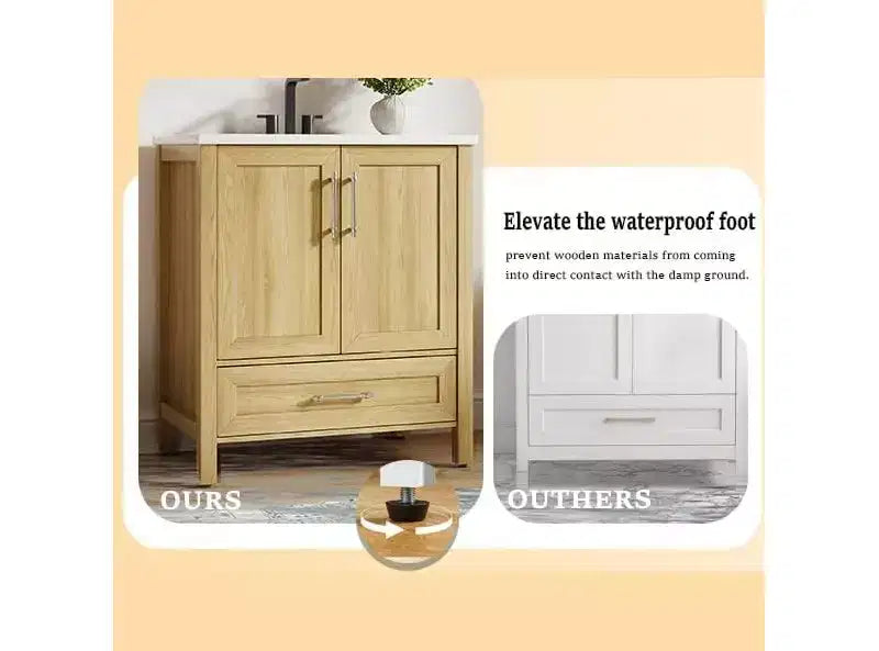 30 Freestanding Wood Bathroom Vanity with Sink, Soft-Closing Door & Metal Handle. Modern Storage for Small Spaces, Natural Wood