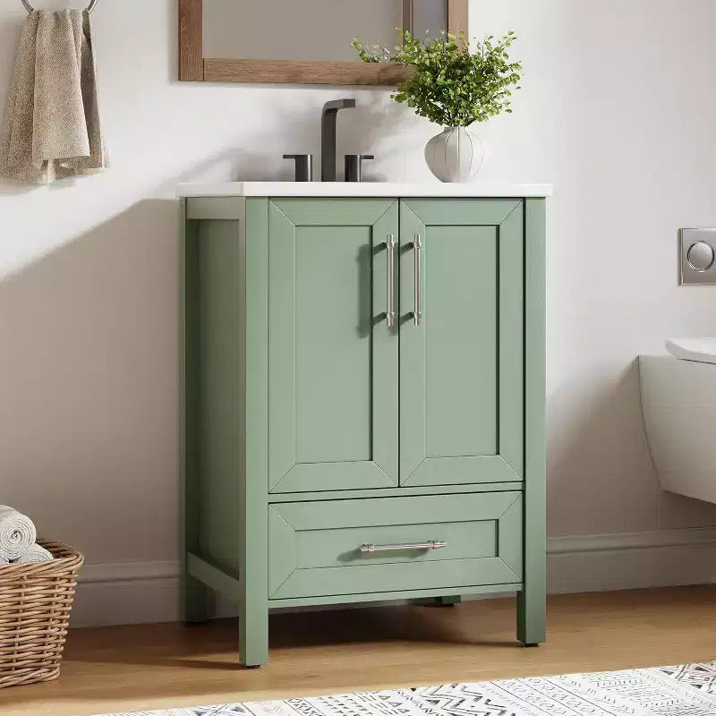 30 Freestanding Wood Bathroom Vanity with Sink, Soft-Closing Door & Metal Handle. Modern Storage for Small Spaces, Natural Wood