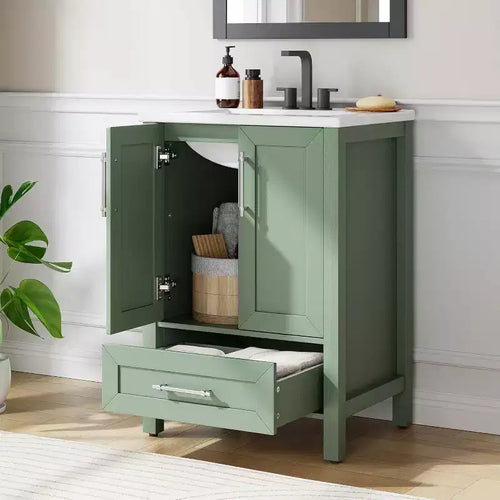 30 Freestanding Wood Bathroom Vanity with Sink, Soft-Closing Door & Metal Handle. Modern Storage for Small Spaces, Natural Wood
