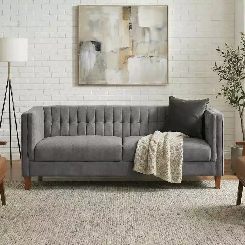 Christopher Knight Home Panadda Modern 76 3-Seater Wooden Chenille Upholstered Sofa with Channel Tufted Backrest