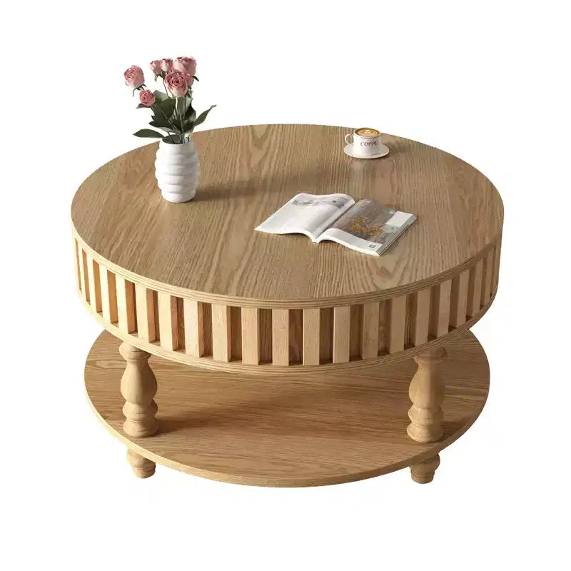 JVNOXK Mid Century Modern Fluted Coffee Table with Storage, Natural Wood Finish Center Table with Flip-Top Lid and Solid Wood Legs for Living Room
