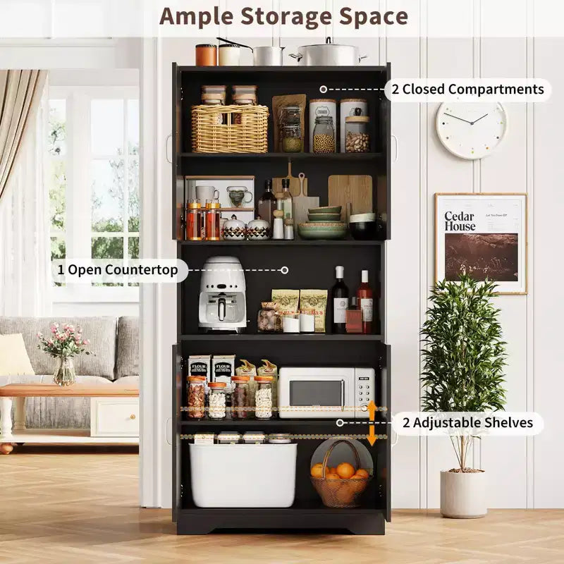 Kitchen Pantry Cabinet with Sliding Barn Doors & Adjustable Shelves - Freestanding Storage for Dining Room & Living Room