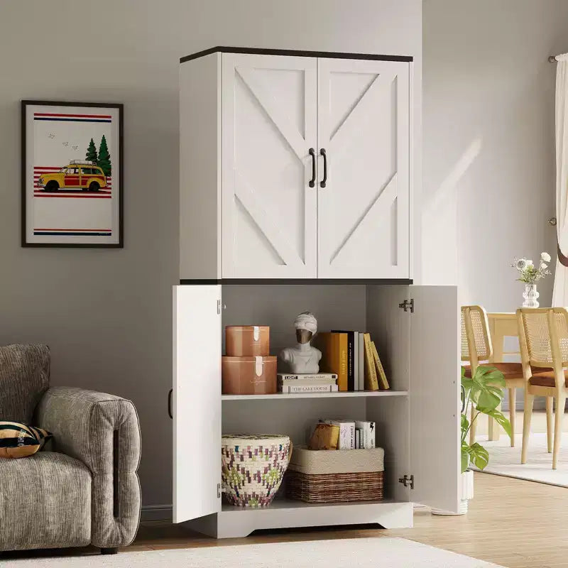 Kitchen Pantry Cabinet with Sliding Barn Doors & Adjustable Shelves - Freestanding Storage for Dining Room & Living Room