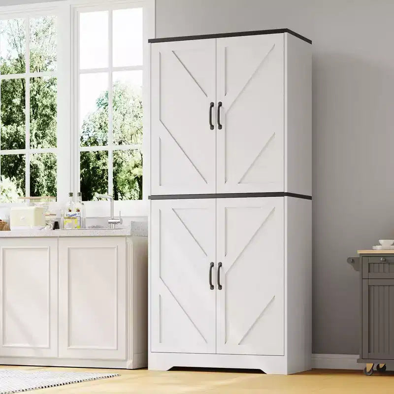 Kitchen Pantry Cabinet with Sliding Barn Doors & Adjustable Shelves - Freestanding Storage for Dining Room & Living Room
