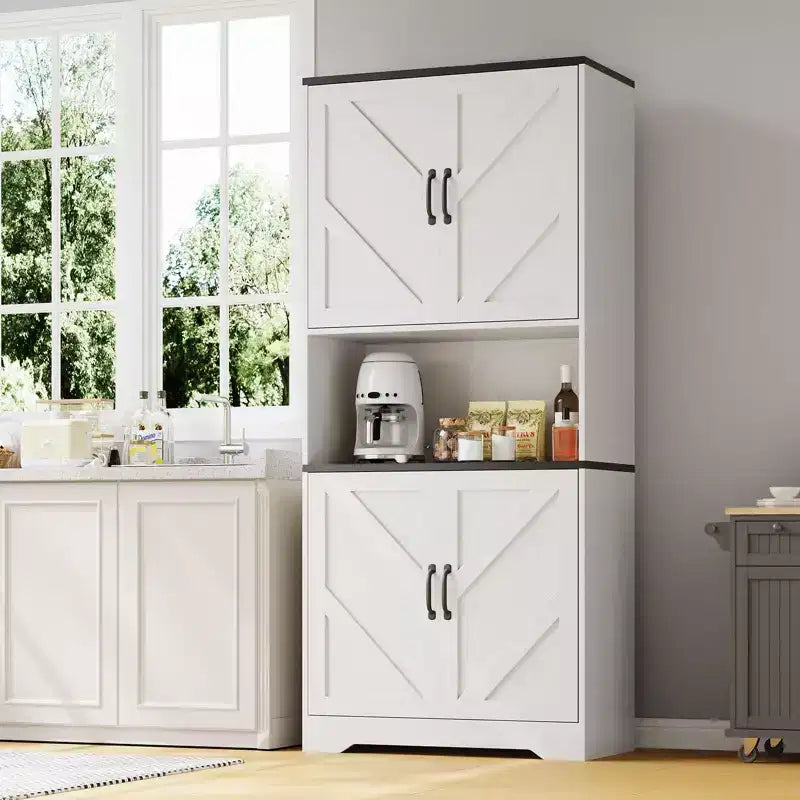 Kitchen Pantry Cabinet with Sliding Barn Doors & Adjustable Shelves - Freestanding Storage for Dining Room & Living Room