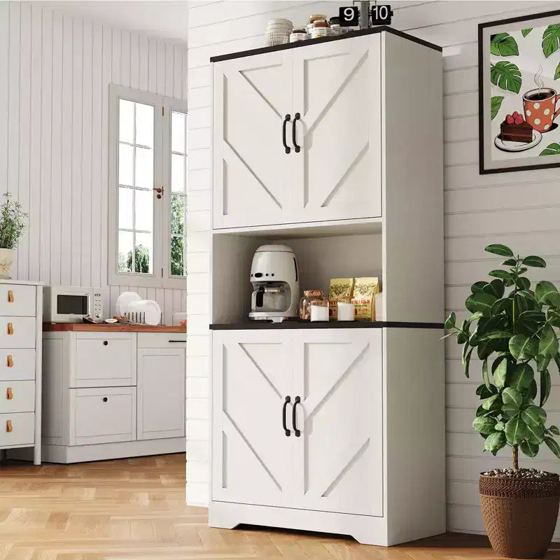 Kitchen Pantry Cabinet with Sliding Barn Doors & Adjustable Shelves - Freestanding Storage for Dining Room & Living Room