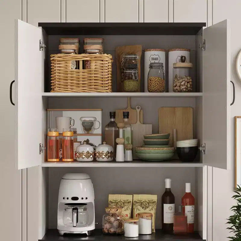 Kitchen Pantry Cabinet with Sliding Barn Doors & Adjustable Shelves - Freestanding Storage for Dining Room & Living Room