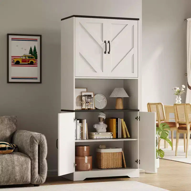Kitchen Pantry Cabinet with Sliding Barn Doors & Adjustable Shelves - Freestanding Storage for Dining Room & Living Room