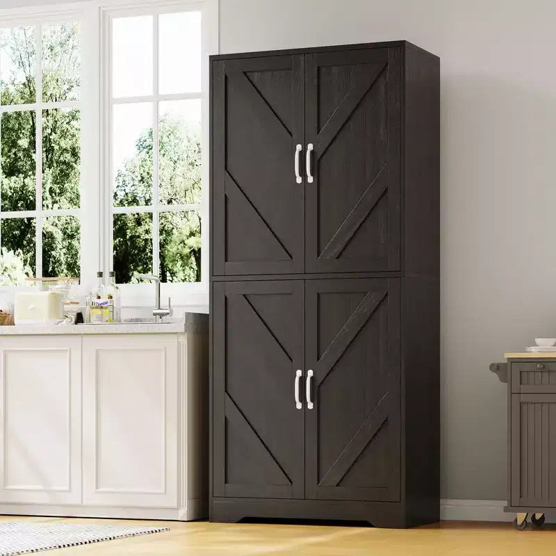 Kitchen Pantry Cabinet with Sliding Barn Doors & Adjustable Shelves - Freestanding Storage for Dining Room & Living Room
