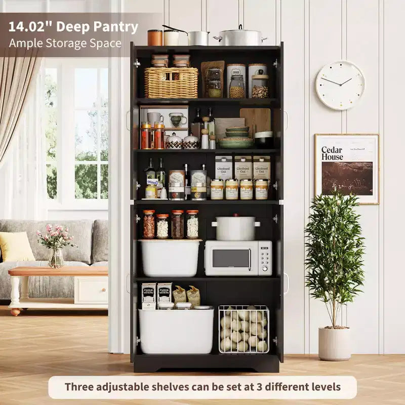 Kitchen Pantry Cabinet with Sliding Barn Doors & Adjustable Shelves - Freestanding Storage for Dining Room & Living Room