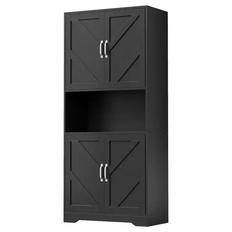 Meuble de rangement de cuisine avec portes coulissantes de style grange et étagères réglables - Meuble autoportant pour salle à manger et salon