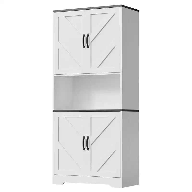 Meuble de rangement de cuisine avec portes coulissantes de style grange et étagères réglables - Meuble autoportant pour salle à manger et salon
