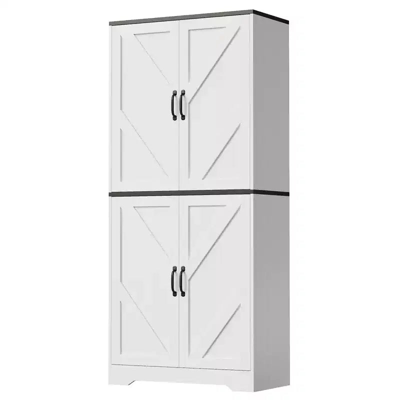 Meuble de rangement de cuisine avec portes coulissantes de style grange et étagères réglables - Meuble autoportant pour salle à manger et salon