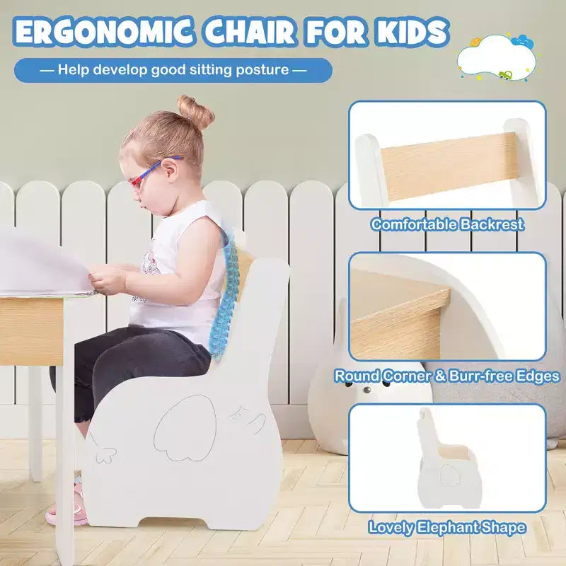 Costway 4-in-1 Kids Wooden Table & 2 Chairs Set w/ Storage Detachable Blackboard Drawing