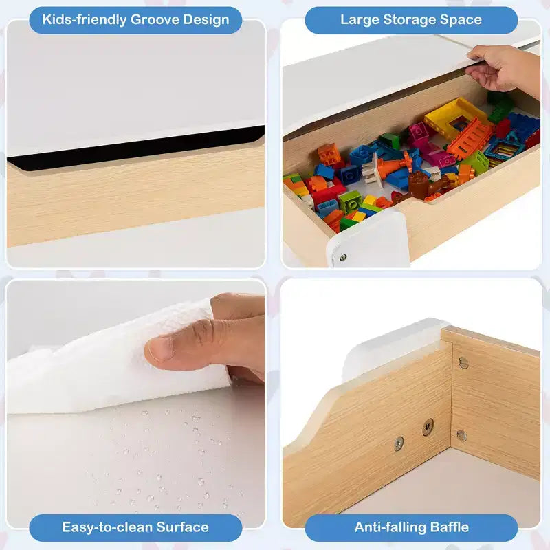 Costway 4-in-1 Kids Wooden Table & 2 Chairs Set w/ Storage Detachable Blackboard Drawing